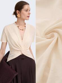 Aalyst Women's Fashion Knitted V-Neck Short Sleeve Twist Ruched Irregular Elegant Romantic Casual Daily, Commute, Gathering, Vacation T-Shirt, Spring/Summer - Apricot - View 5