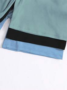 6 pièces/Set Ensemble de pyjama court à manches courtes avec imprimé de lettres anglaises, combinaison de couleurs minimaliste mode noire, grise et bleue pour garçons adolescents - Multicolore - Voir 5
