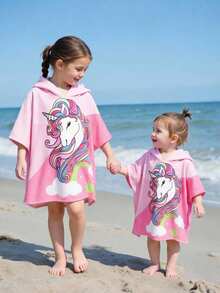Emery Rose Kids Emery Rose Kids 小女孩可爱休闲粉色卡通图案连帽宽松泳衣罩衫 - 粉色 - 查看 1