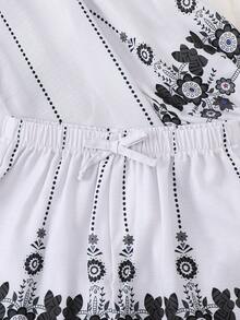 Emery Rose Kids Young Girl Floral Print Shirt & Shorts Set, Casual Holiday Outfit - Multicolor - View 8