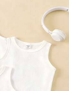 SHEIN Playful Pals 3pcs Young Girl Minimalist Solid Color Camisole, Versatile For Summer - White - View 3