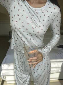 Livesso Set de 2 piezas de ropa de estar en casa con patrón de corazón para mujer, adecuado para primavera, verano, otoño e invierno - Blanco - Ver 5