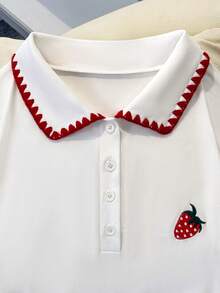 Resyla Women's Button-Up Embroidered Trim Short Sleeve Casual T-Shirt - White - View 6