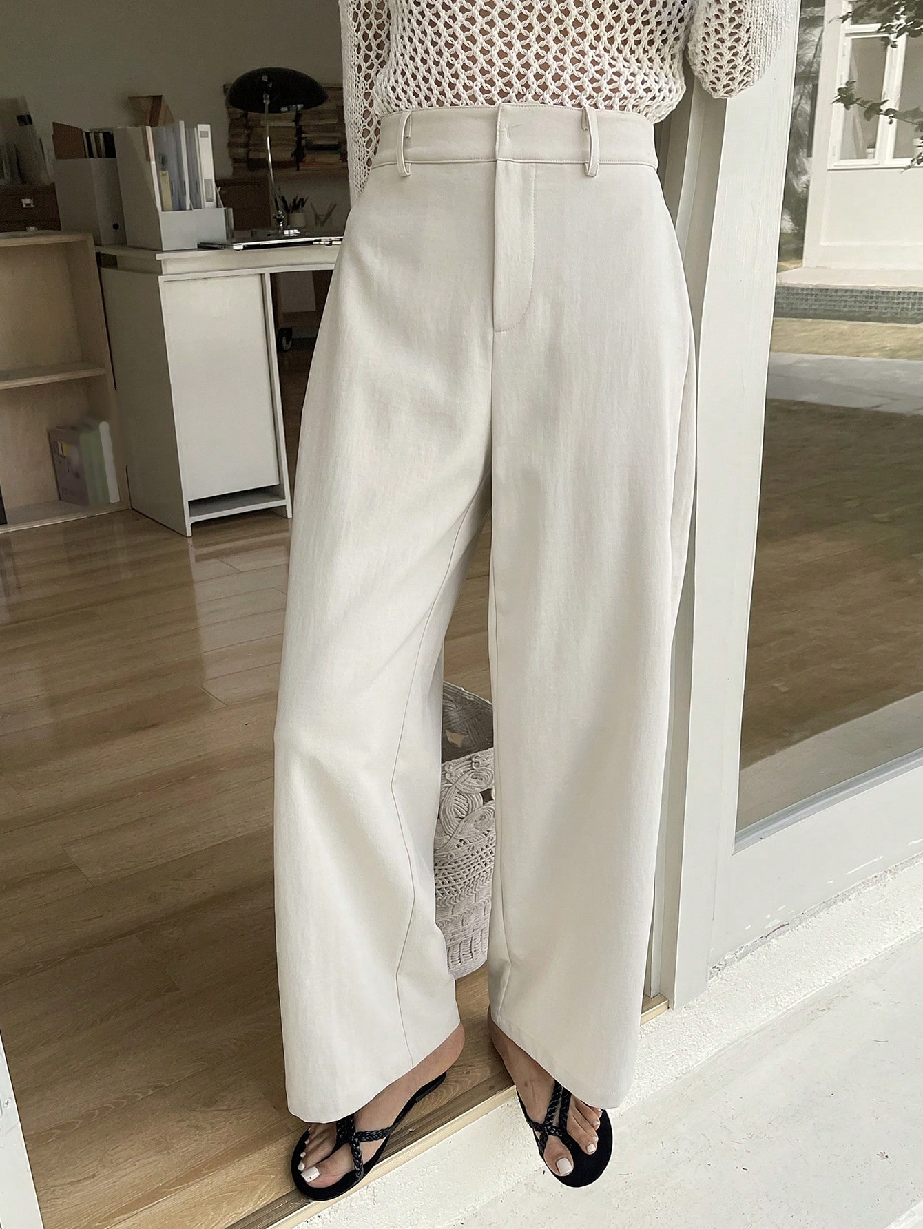 Women's Solid Color Straight Leg Ankle Pants, Elegant Formal Trousers For Spring & Summer