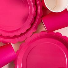 Bộ đĩa, khăn ăn và cốc dùng một lần màu hồng cánh sen, phục vụ 20 người. Bộ đồ dùng tiệc dùng một lần này (bao gồm đĩa, khăn ăn và cốc) rất phù hợp cho các bữa tiệc sinh nhật, đám cưới và dã ngoại gia đình. - Xem 6