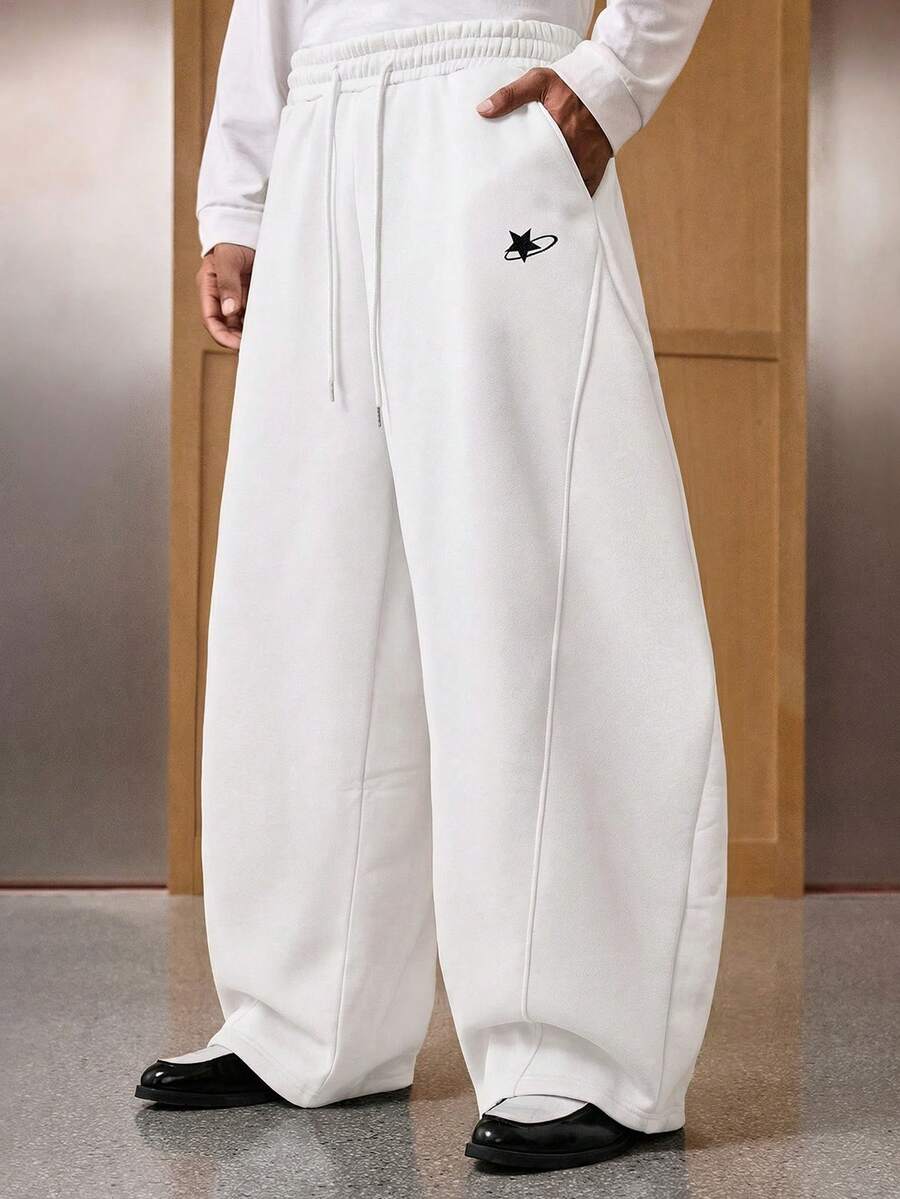 SWAVVY Men's Casual Dark Grey Sweatpants, Standard Size, Pockets, Curved Leg - White - View 1