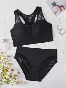 NudeFit 2pcs/Set Plus Size Women Seamless Underwear Triangle Panty Set - Black - View 3