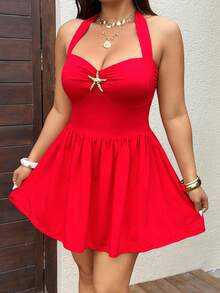 Sunnyshic 度假派对露背A字短款红色连衣裙 - 紅色 - 查看 4