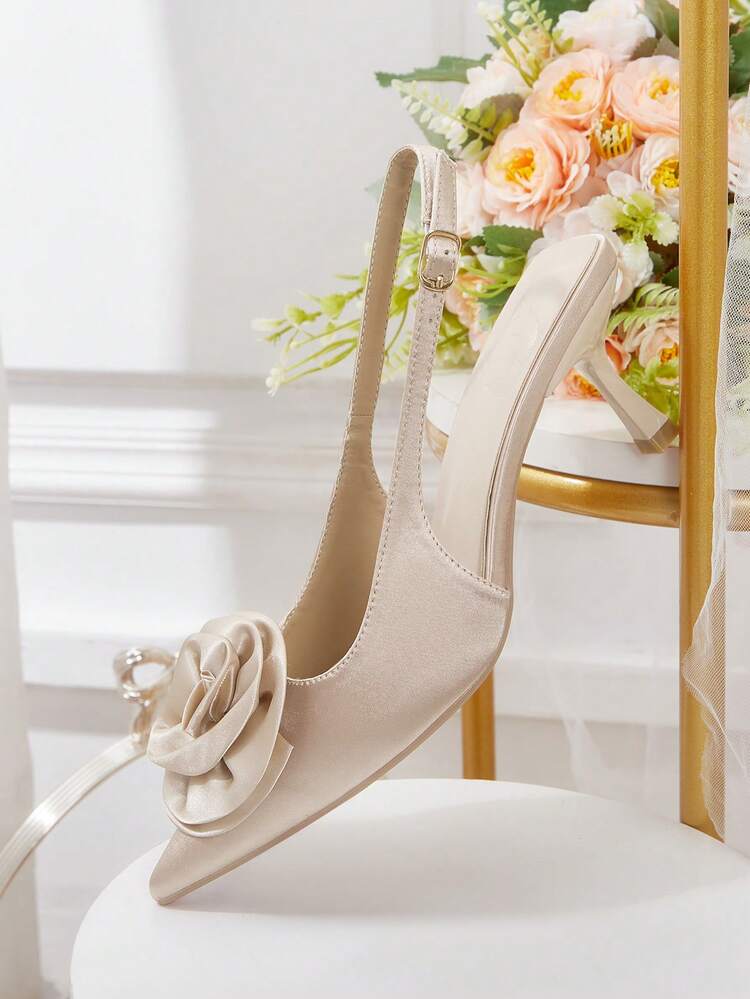 CUCCOO HITCHD Floral Faux Pearl Backless Sandals, Pointed Toe High Heel Shoes For Women Wedding Shoes Summer Shoes Bride Shoes