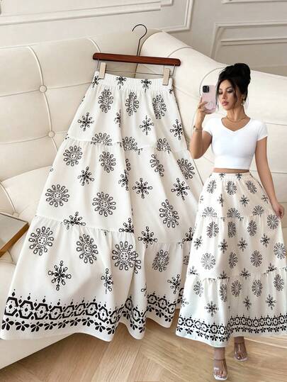 Elenzga Women's All-Over Print Casual Versatile Date/Travel Mini Skirt