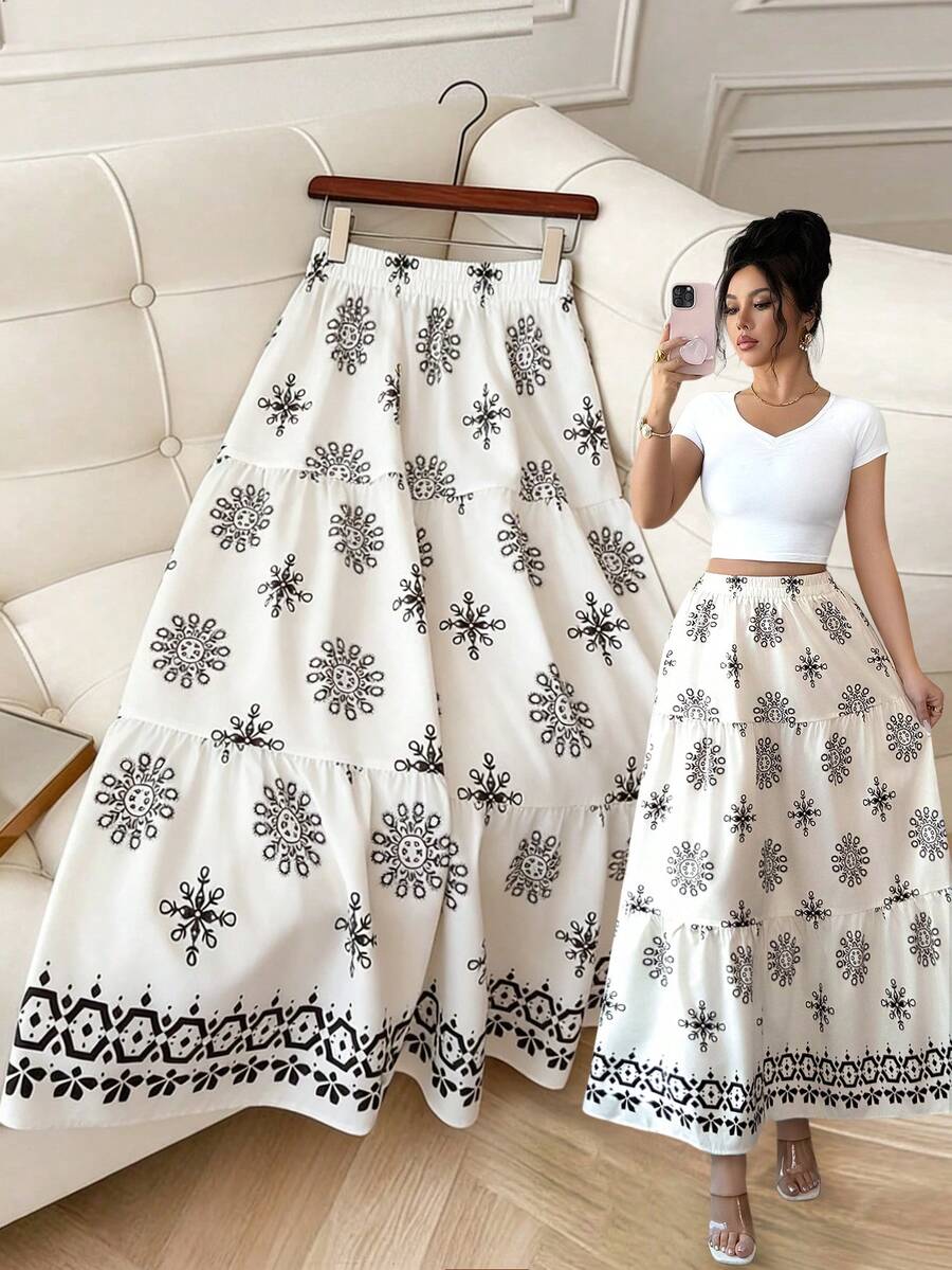 Elenzga 女士全印花休闲百搭约会/旅行迷你裙 - 彩色 - 查看 1