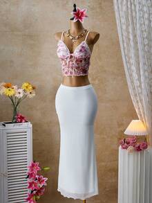 Femesol Camiseta de mujer con encaje floral sexy para vacaciones - Multicolor - Ver 6