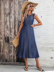 EMERY ROSE Women's Casual Sleeveless Mid-Length Dress, Summer - Blue - View 8