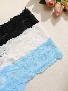 Snug Zone 3pcs Seamless Lace Inset Thong Panties Set - Multicolor - View 4