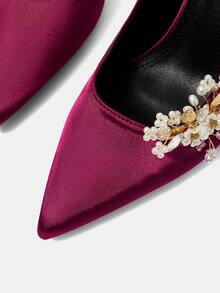 CUCCOO HITCHD Women's New Bride Spring New Style Thin Heel Outdoor Elegant Wedding Dress Red High Heels - Burgundy - View 4