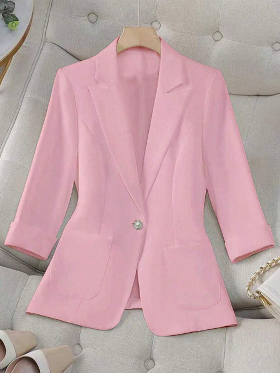 Franclia Chaqueta de blazer informal de unicolor para mujer, estilo para el trayecto de primavera y verano - Rosa - Ver 1