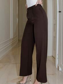 Bris Aura Straight Cut Relaxed Waist Suit Pants, Urban-Chic Commute Style - Coffee Brown - View 4