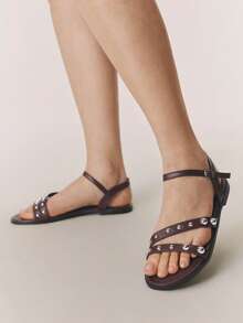Styleloop Women's Flat Sandals, Bohemian, Beach Vacation, Western Wind, Summer Wear, Travel Essentials - dark brown - View 3
