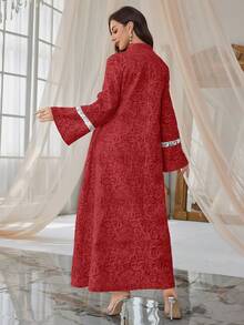 Al Najma Abito casual da donna con colletto alto, design con frange e paillettes, adatto per uscite e feste - Rosso - Visualizzare 2