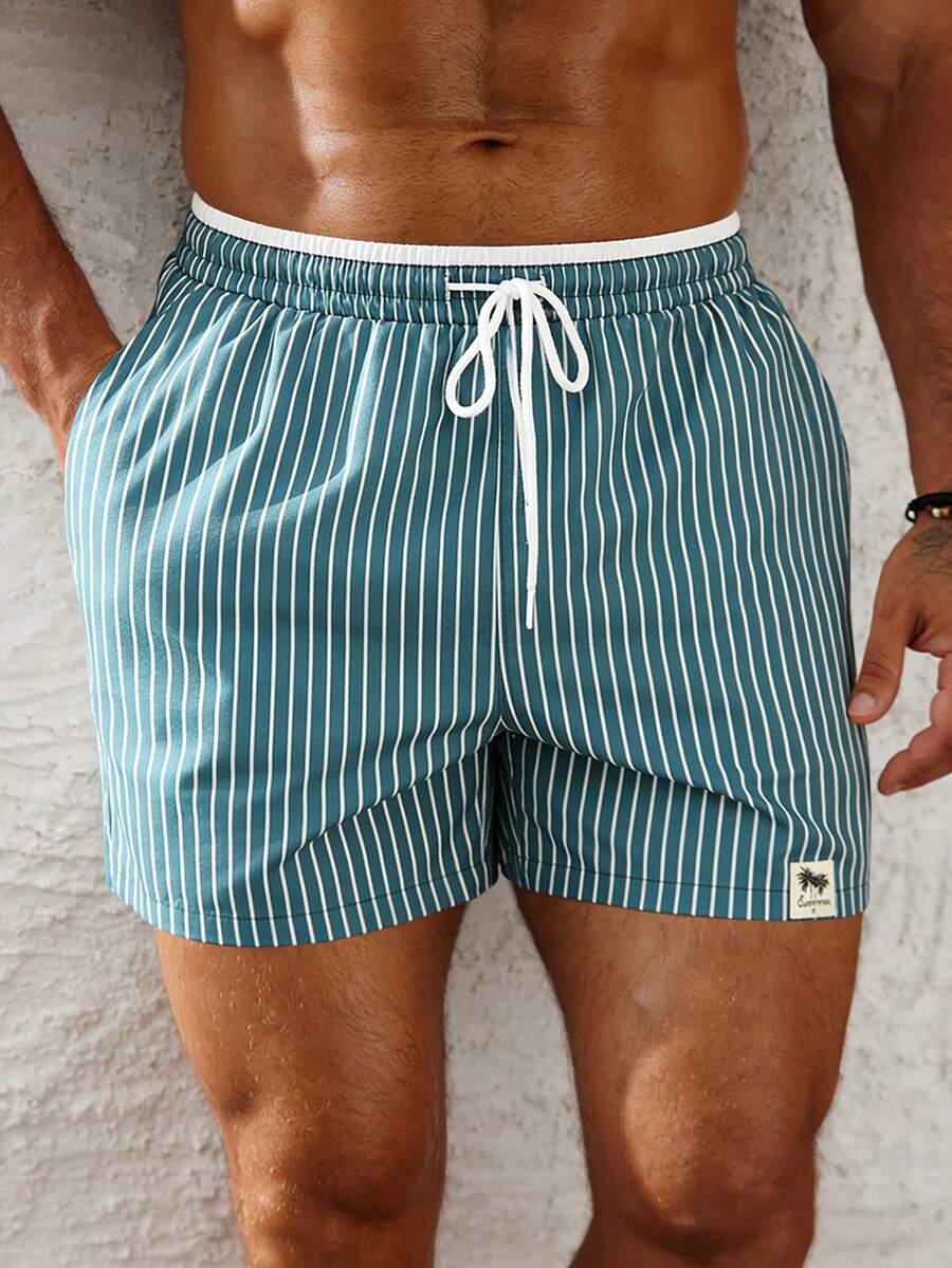 ZELFYO 男士抽绳腰带条纹口袋沙滩短裤 - 彩色 - 查看 1