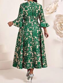 Fleurora Đầm dự tiệc thanh lịch cổ tròn tay xòe in họa tiết toàn thân dành cho nữ cỡ lớn - Nhiều màu - Xem 3