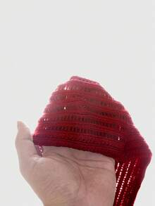 ROMWE Goth Women's Eye Pattern Tie-Neck Sexy Versatile Knit Top For Dating & Outings - Burgundy - View 5