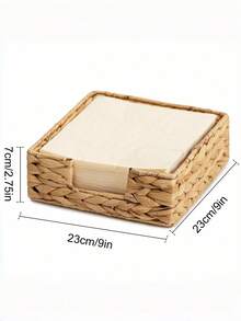 1PC Handwoven Water Hyacinth Rattan Wicker Square Natural Napkin Holder Basket Serving Tray For Kitchen Dining Room Table Decoration Storage Organizer Countertop Home Decor - Brown - View 4