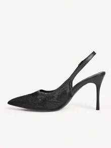 CUCCOO CHICEST Giày nữ kiểu dáng mới, họa tiết da cá sấu, gót nhọn, đế mỏng, khóa kim loại phía sau, giày công sở đế cao màu đỏ, giày nữ đa năng mùa xuân, giày cưới, giày cô dâu - Lưới đen - Xem 5