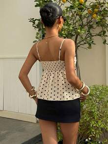 Muchica Women's Casual Vacation Polka Dot V-Neck Camisole, Spring/Summer,Summer Top - Apricot - View 2