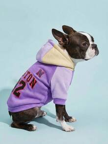PETSIN 1 pieza de ropa de mascota con capucha de estilo deportivo, con bloqueo de color e impresión de letra digital, gruesa y cálida para primavera y otoño - Multicolor - Ver 3