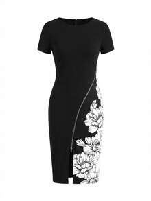 Ellevyn Vestido de longitud media con estampado floral elegante para uso diario de mujer - Negro - Ver 3