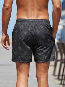 ZELFYO Men's Casual Star Print Beach Shorts - Dark Grey - View 2