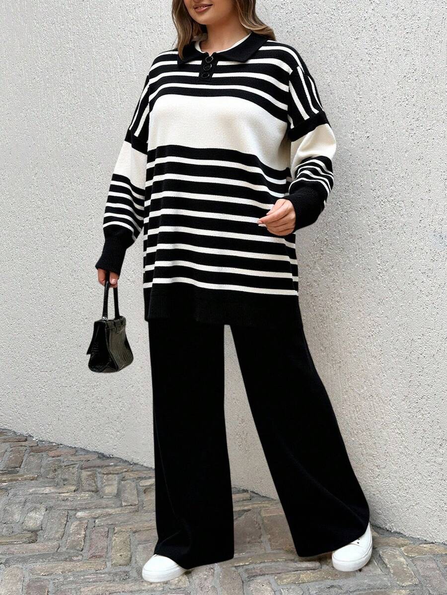 Plus Size Sweater Co-Ords - 黑色 - 查看 1