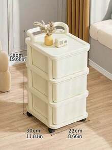One Cream-Colored Plastic Storage Cabinet With Wheels And Drawers, Odorless, Suitable For Storing Snacks And Toys. - Multicolor - View 4