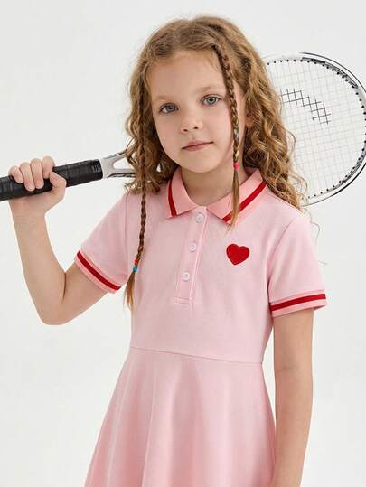 SHEIN Young Girl Solid Color Heart Decor Casual Knit Dress