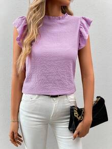 EMERY ROSE Frill Neck Ruffle Trim Blouse - Purple - View 1
