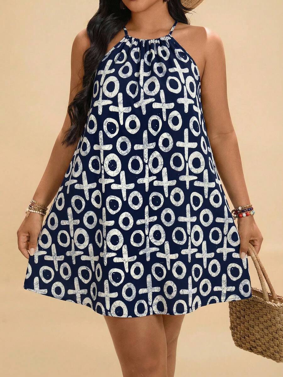 Travachic Vestido casual, de fiesta y de vacaciones con estampado total y cuello halter para mujer de talla grande - Multicolor - Ver 1