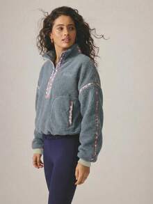 Aralina 秋冬休闲半拉链印花蓬松抓绒卫衣，内置抽绳，适合健身、运动和机场穿着，舒适百搭。 - 藍色 - 查看 9