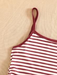 少女条纹吊带背心，百搭休闲，适合日常休闲穿着、户外旅行、上学等场合。 - 紅白色 - 查看 4