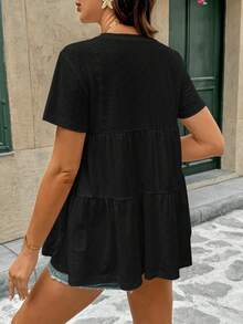SHEIN Blusa de amamentação casual de manga curta e cor sólida para gestantes, ideal para o verão. - Preto - Ver 5