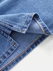 GlowEve Women's Pleated Button Design Casual Denim Mini Skirt - Blue - View 5