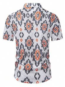 Manfinity RSRT 男士标准尺码短袖纹理面料休闲度假衬衫，男友礼物，男士短袖纽扣印花衬衫，男士派对衬衫，抽象男士夏季衬衫，男士波西米亚风衬衫，墨西哥风纽扣衬衫，男士短袖针织几何图案纽扣衬衫，男士复古风格，日常休闲，周末旅行，户外活动，探险旅行，轻松的工作环境或半正式场合，男友/丈夫礼物，周年纪念/生日礼物，派对，夏季假期，婚礼，春夏，复活节 - 彩色 - 查看 2