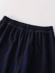 Conjunto de 2 piezas de niña preadolescente para ir a la escuela o eventos formales, con top sin mangas elegante y pantalones rectos holgados con contraste de pespuntes y chaleco vaquero de verano - Azul - Ver 6