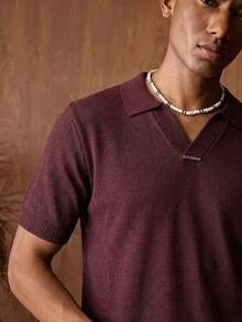 AKNOTIC Business Casual Camiseta de punto de manga corta de unicolor, versátil y casual para uso diario para hombres - Café integral - Ver 5