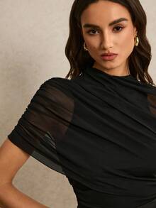 Poéselle 女士不对称褶皱黑色连体裤 - 黑色 - 查看 3