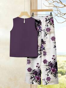 SHEIN Clasi Bộ đồ 2 mảnh họa tiết hoa tối giản, phong cách thường ngày dành cho nữ, phù hợp cho mùa hè. Trang phục mùa hè cho nữ, bộ đồ 2 mảnh mùa hè cho nữ, trang phục thường ngày cho nữ. - Nhiều màu - Xem 2