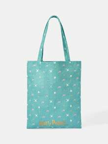 HARRY POTTER X SHEIN Túi xách tiện dụng in họa tiết hoạt hình dành cho nữ - Màu xanh Bạc hà - Xem 6