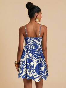 Travachic 女士梭织印花吊带迷你连衣裙 - 藍白色 - 查看 2
