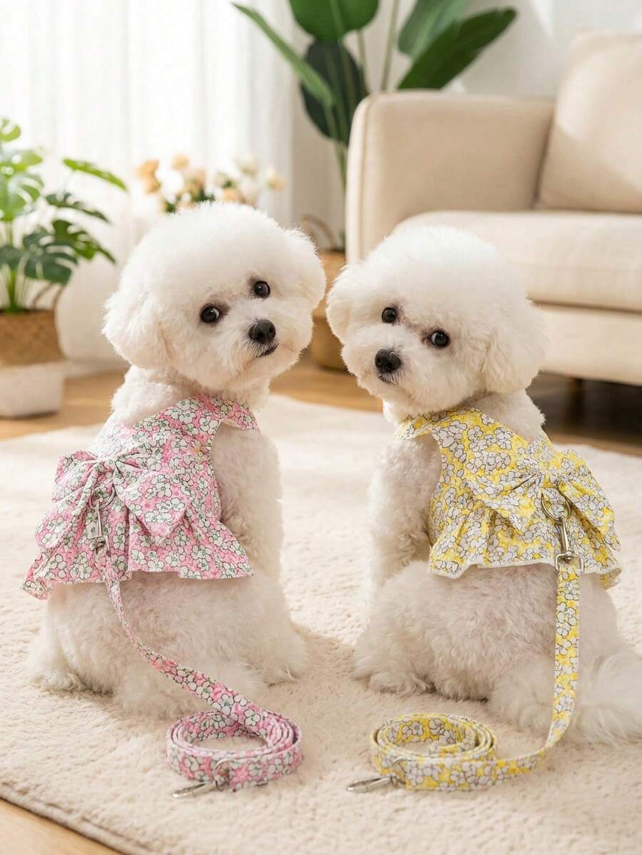 PETSIN Pet Chest And Back Skirt, Cat Traction Strap, Animal Collar Set, Pet Supplies Strap Skirt, Dog Walking Princess Skirt, Pet Chest And Back Skirt+Rope Sweet - Multicolor - View 1