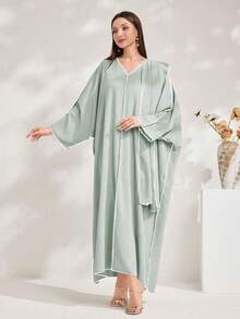 Al Najma Đầm maxi Thổ Nhĩ Kỳ dáng rộng cổ chữ V tay cánh dơi dành cho nữ - Màu xanh Bạc hà - Xem 7